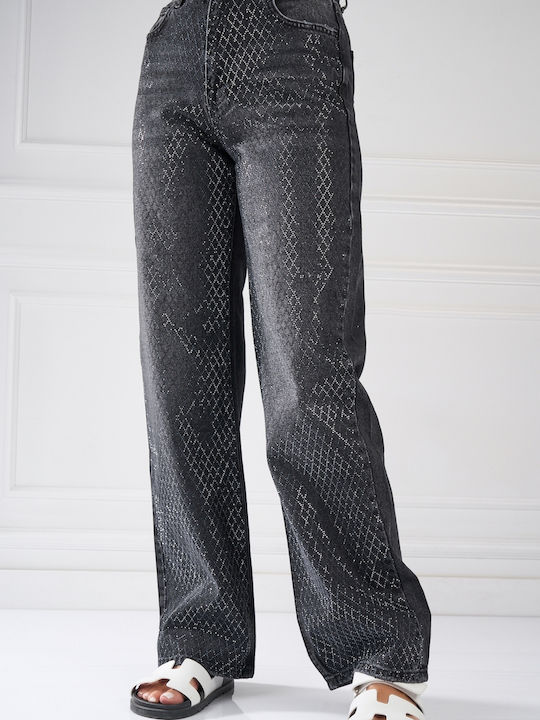 Aiyana Pantaloni Jeans pentru Femei cu Croială Regular Neagră