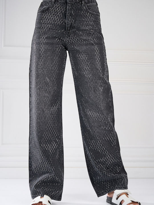 Aiyana Pantaloni Jeans pentru Femei cu Croială Regular Neagră