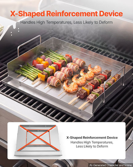 Vevor Grill Plate with Smooth Stainless Steel Surface 46cm x 41cm
