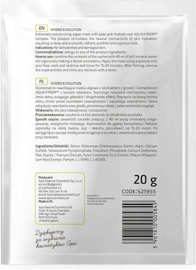 Apis Apis_hydro Evolution Moisturizing Algae Mask Extremely Moisturizing Algae Mask With Pear And Rhubarb 20g