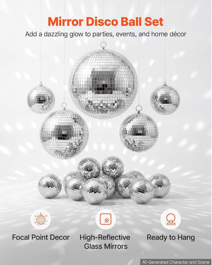 Vevor Disco Balls Mirror 17 Pcs Hanging Ring 80 100 150 200 300 Mm Jmdskq17j32ip43k9001v0