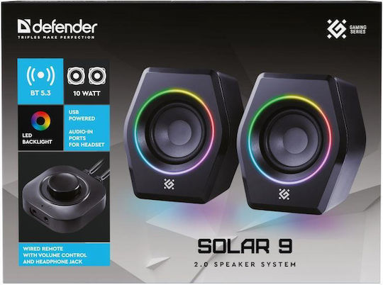 Defender Solar 9 Ηχεία Υπολογιστή 2.0 με RGB Φωτισμό και Ισχύ 10W Μαύρα
