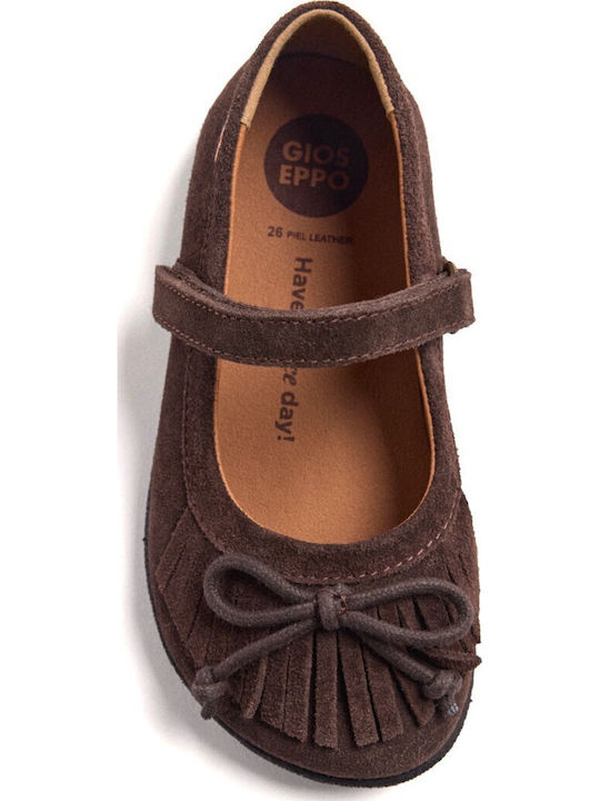 Kinderlederballerinas mit Klettverschluss Braun