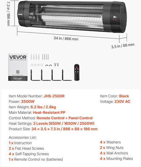 Heater Electric Infrared Heater With Power 2.5kW