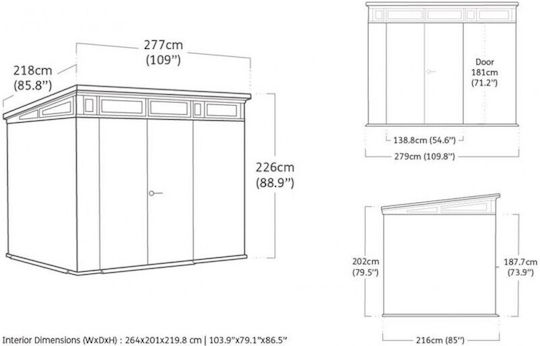 Πλαστική Αποθήκη Κήπου 2.79x2.18x2.26m Πλαστική Αποθήκη Κήπου 2.79x2.18x2.26m