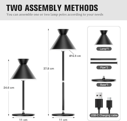 Lampa Метална LED Настолна Лампа с Черен Абажур и Основа