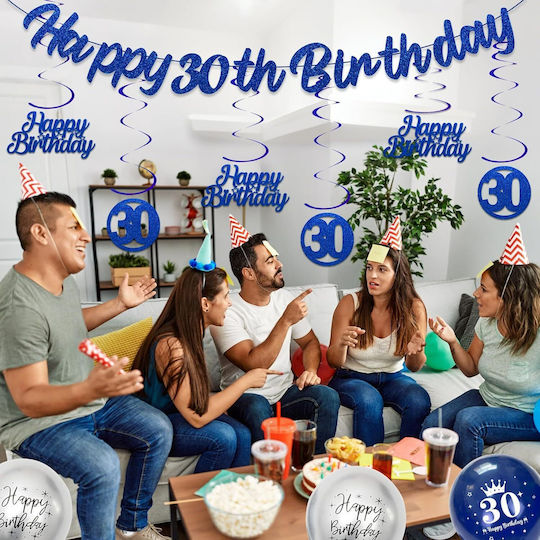 30th Birthday Decoration Set Blue Silver Garland Balloons