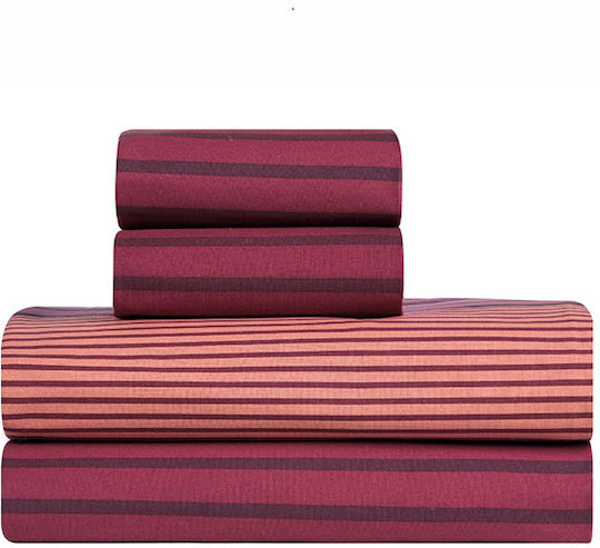 Kentia Esra Single Fitted Sheet Set 90x200+35cm Burgundy (3 Pieces)