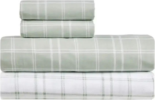 Kentia Loft Jinu Double Fitted Sheet Set 160x200+35cm Light Green - White (4pcs)