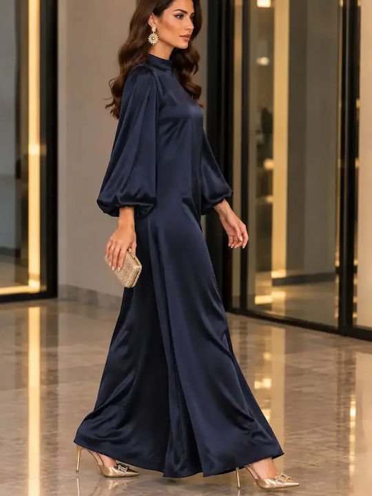 Maxi Blue Satin Evening Dress