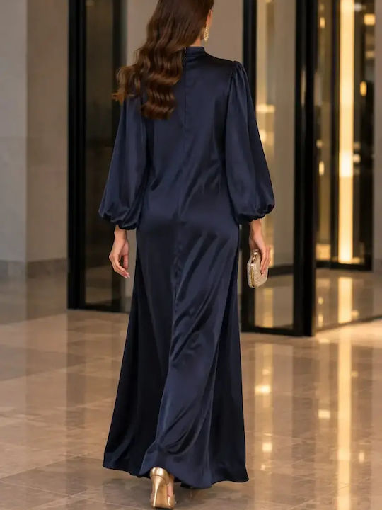 Maxi Blue Satin Evening Dress