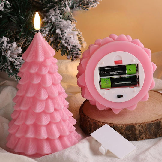 Lumânare de Crăciun Roz cu Baterii Led Decorativă 2 Bucăți