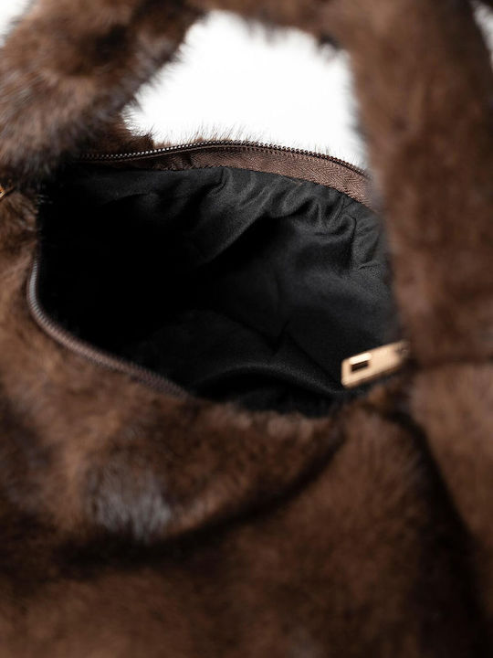Braune Damenhandtasche aus gestricktem Fellimitat und Stoff