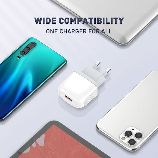 Leewello Зарядно устройство с USB-A порт и USB-C кабел 18 W Quick Charge 3.0 Бял (LW-5024)