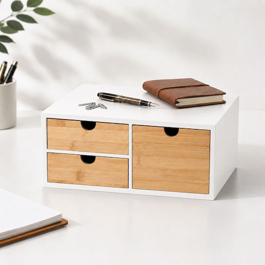 Relaxdays Sertar de Birou cu 3 Compartimente 21x13.5x33cm Alb