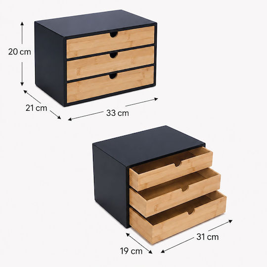 Relaxdays Organizator de Birou cu 3 Sertare 33x21x20 cm Negru