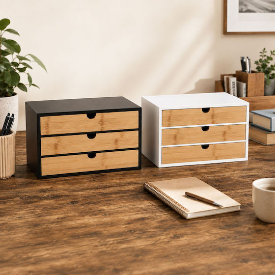 Relaxdays Organizator de Birou cu 3 Sertare 33x21x20 cm Negru