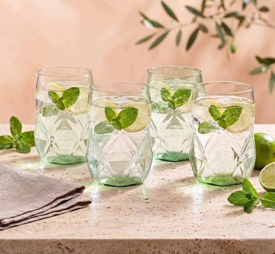 Vialli Design Green Geo Σετ Ποτήρια Κοκτέιλ Γυάλινα Πράσινο 450ml 4τμχ