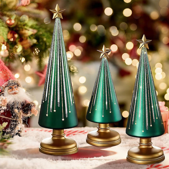 Decorațiune Luminoasă de Crăciun, Brăduț Decorativ din Sticlă, cu Baterii, Alb, 3 Bucăți