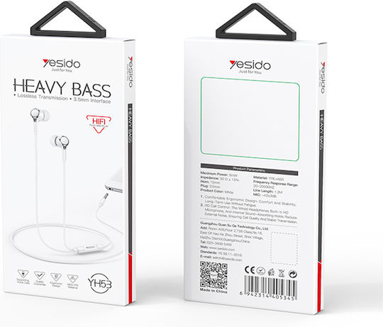 Yesido Yh53 In-ear Handsfree Ακουστικά με Βύσμα 3.5mm Λευκό