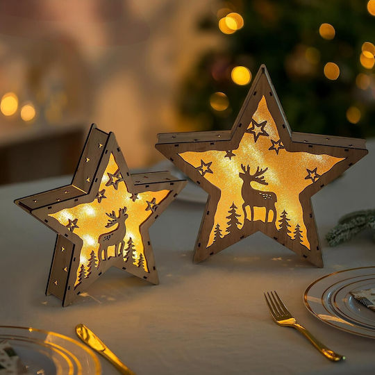 Nuptio Beleuchtete Weihnachtssterne aus Holz in Naturweiß 30 cm 2 Stück
