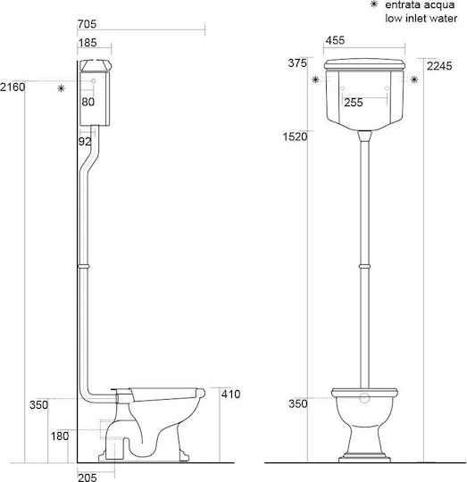 Kolossos Wall-Mounted Rectangular Plastic Low-Pressure Toilet Cistern