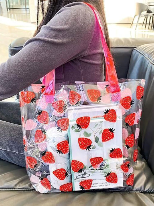 Strawberries Strandtasche aus Kunststoff mit Kulturtasche Rot