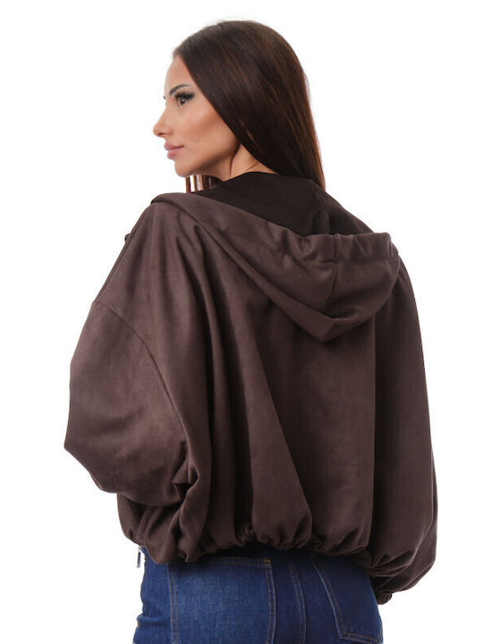 Braune Damen-Cropjacke aus Wildleder für den Winter