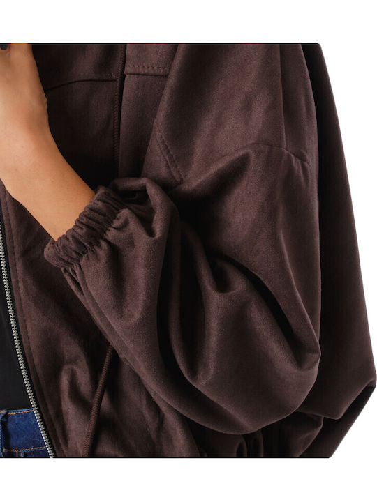Braune Damen-Cropjacke aus Wildleder für den Winter