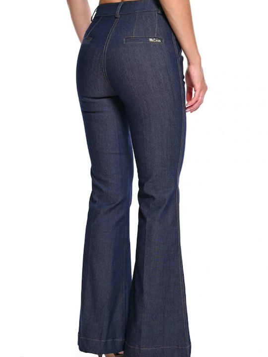 Women's High-Rise Fabric Flared Trousers in a Relaxed Fit Blue