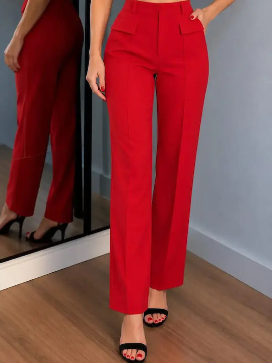 Damen Stoffhose mit Hohem Bund in Slim-Passform Rot