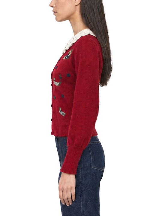 Women's Knitted Cardigan with Buttons Red-White