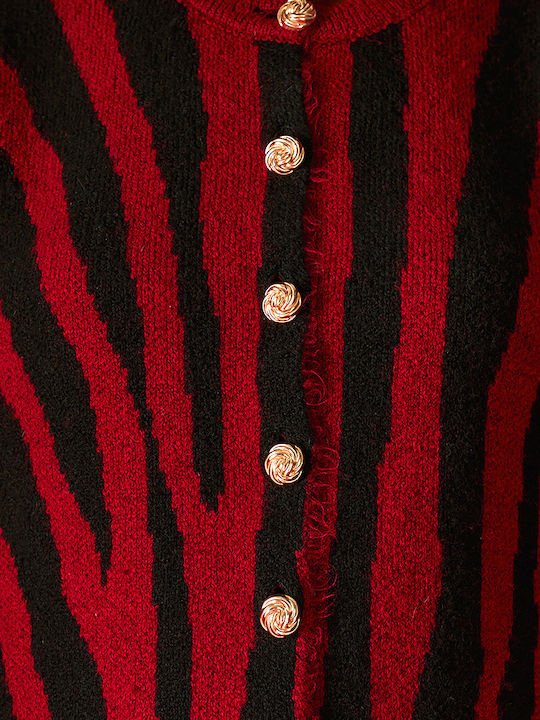 Women's Knitted Cardigan with Buttons Black-Burgundy