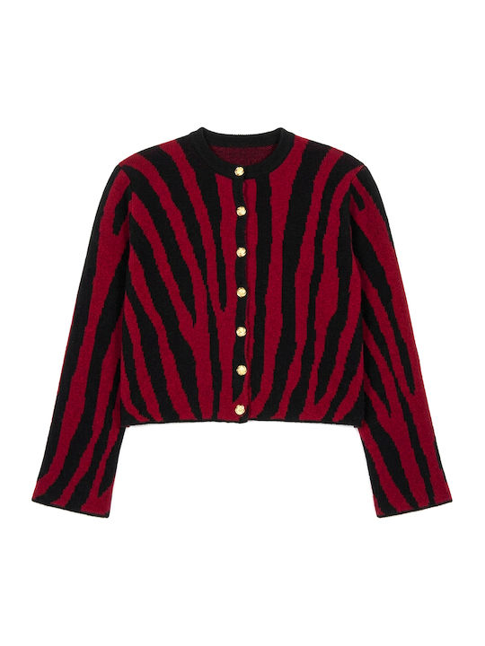 Women's Knitted Cardigan with Buttons Black-Burgundy