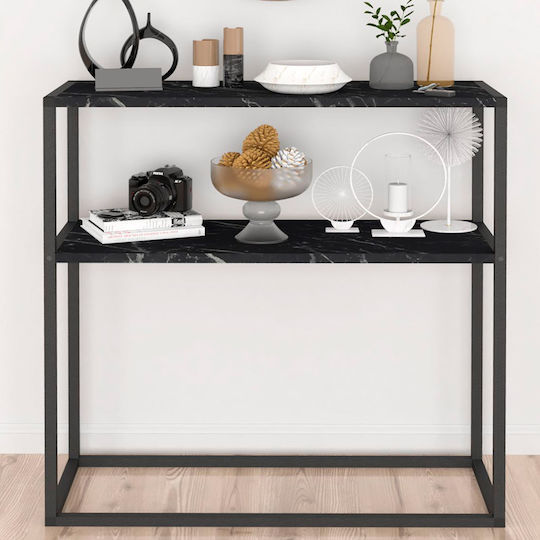 Metal Console Table with Marble Top Black GP041-0018.3 L90xW33.5xH90cm Metal Console Table with Marble Top Black GP041-0018.3 L90xW33.5xH90cm