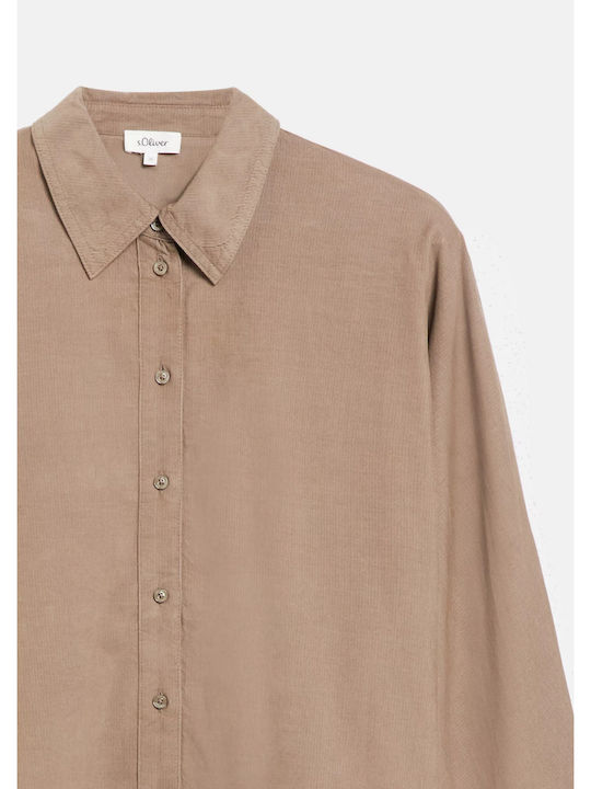 Long Sleeve Women's Brown Corduroy Shirt