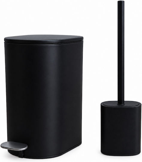 Eurocasa Metalic Set perie de toaletă și coș de gunoi pentru baie Închidere lentă 5lt Negru Eurocasa Metalic Set perie de toaletă și coș de gunoi pentru baie Închidere lentă 5lt Negru
