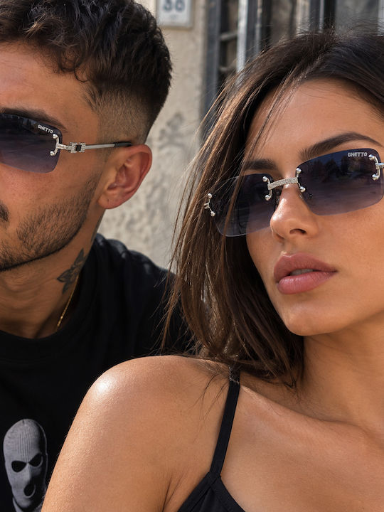 Unisex Sunglasses with Metallic Frame Navy / Silver Gradient