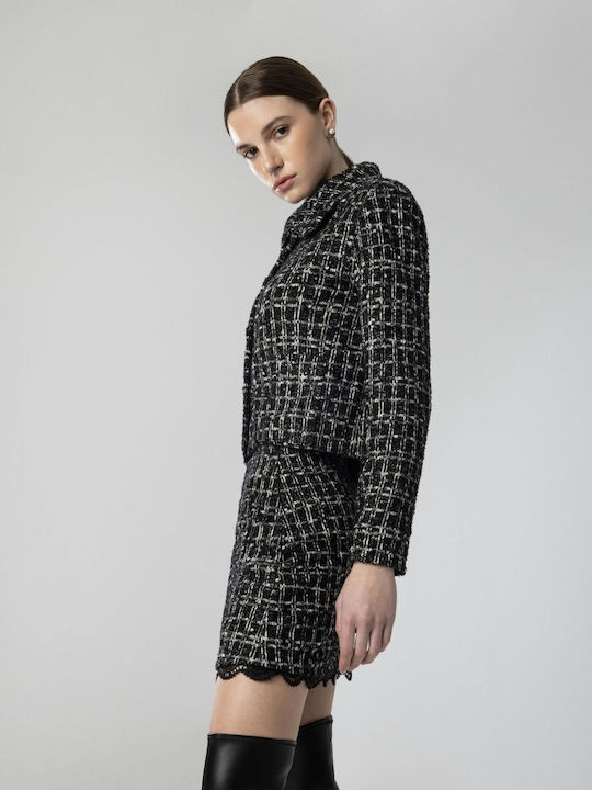 Moutaki Kurzer Damen-Tweedblazer Schwarz/Weiß