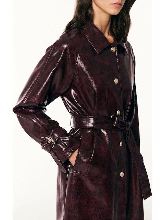 Damen-Ledertrenchcoat Bordeaux