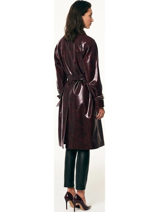 Damen-Ledertrenchcoat Bordeaux