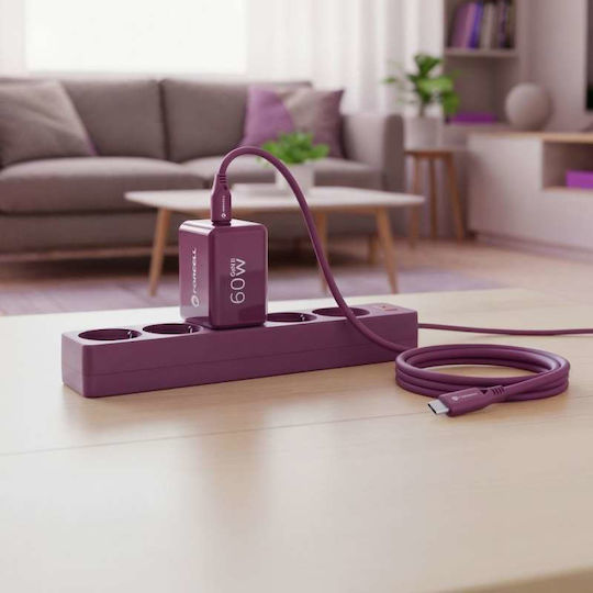 Forcell GaN Charger With USB-C Port And USB-C - USB-C Cable 60W Power Delivery Purple (VT-60)