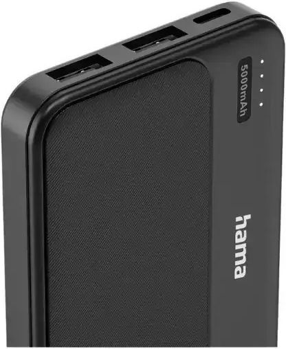 HAMA Pocket 5 Power Bank 5000mAh 10.5W με 2 Θύρες USB-A Γκρι