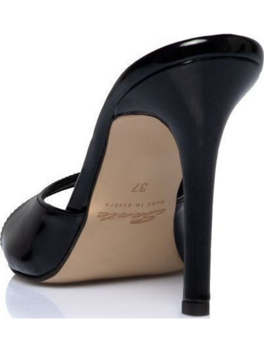 Mules Aus Lackleder mit Hohem Absatz in Schwarz