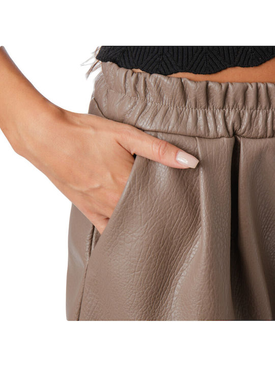 Pantaloni Scurți Femei cu Talie Înaltă, Culoare Maro,