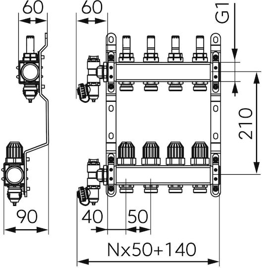 Ferro Stainless Steel 1/2-way Distributor F-comfort Thermostatic Valves Flow Meters Manual Air Vent Drain Valve Heating Domestic Hot Water