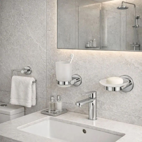 Set de Accesorii de Baie Montat pe Perete, Metalic, Argintiu, 6 Bucăți