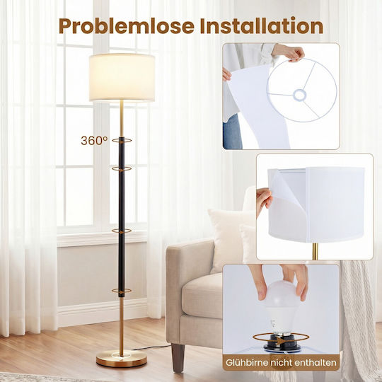 Costway Floor Lamp H165xL25cm with E27 Bulb Socket Black