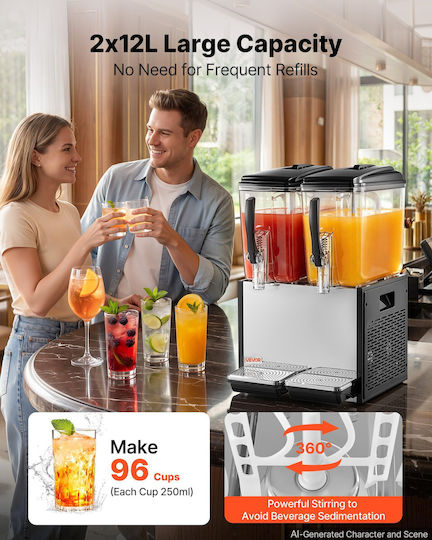 Vevor Double Cold Beverage Dispenser 2x12 L
