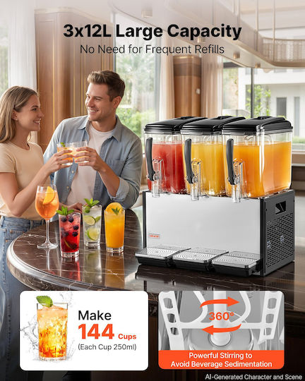 Vevor Triple Cold Beverage Dispenser 3x12 L